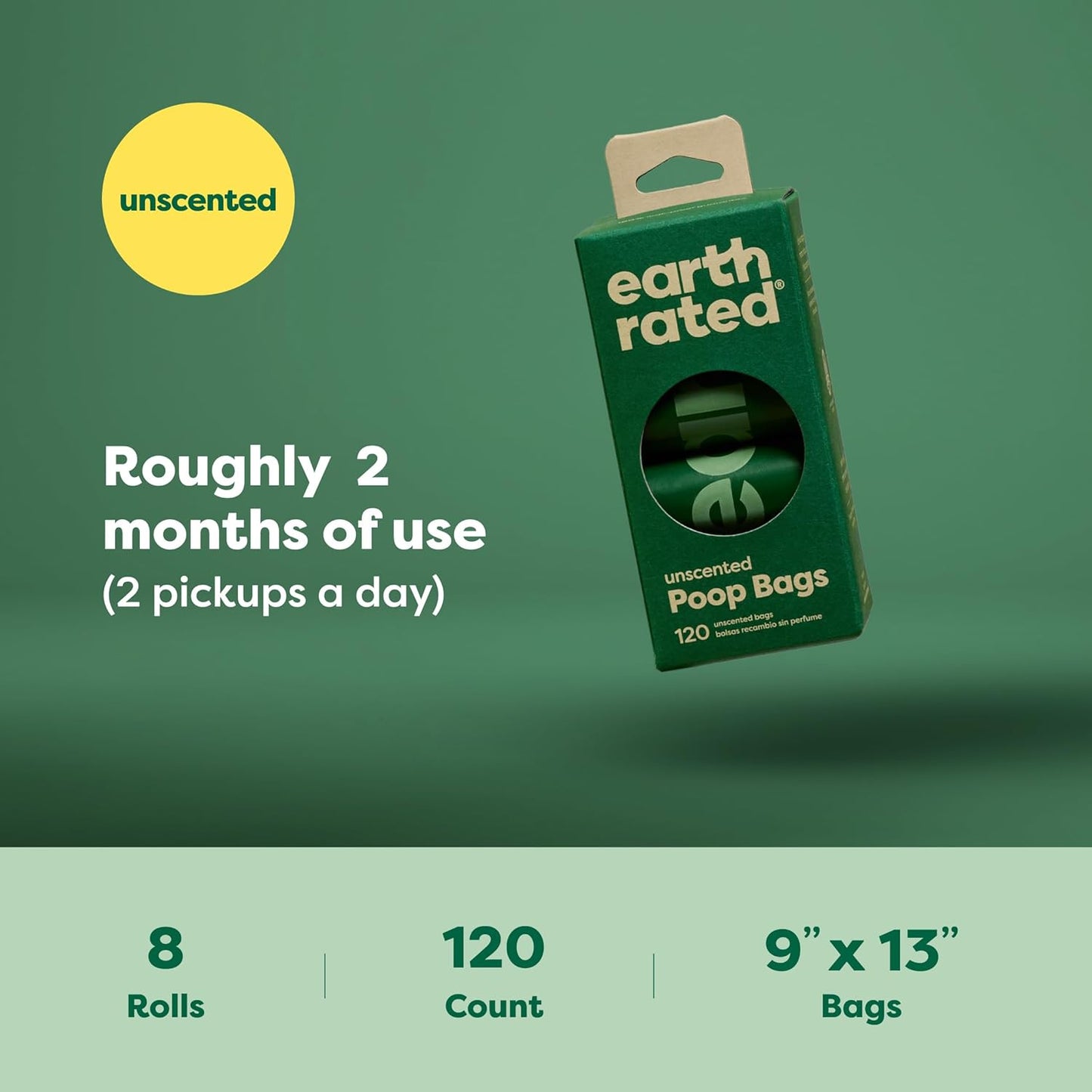 Earth Rated Dog Poo Bags – Unscented, 120 Count (UK)