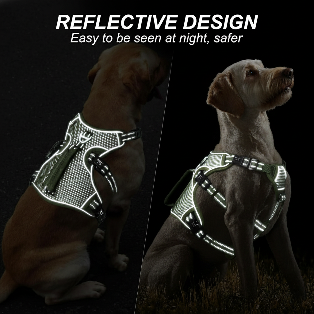 Reflective No-Pull Dog Harness (Padded, Escape-Resist, Metal Rings)