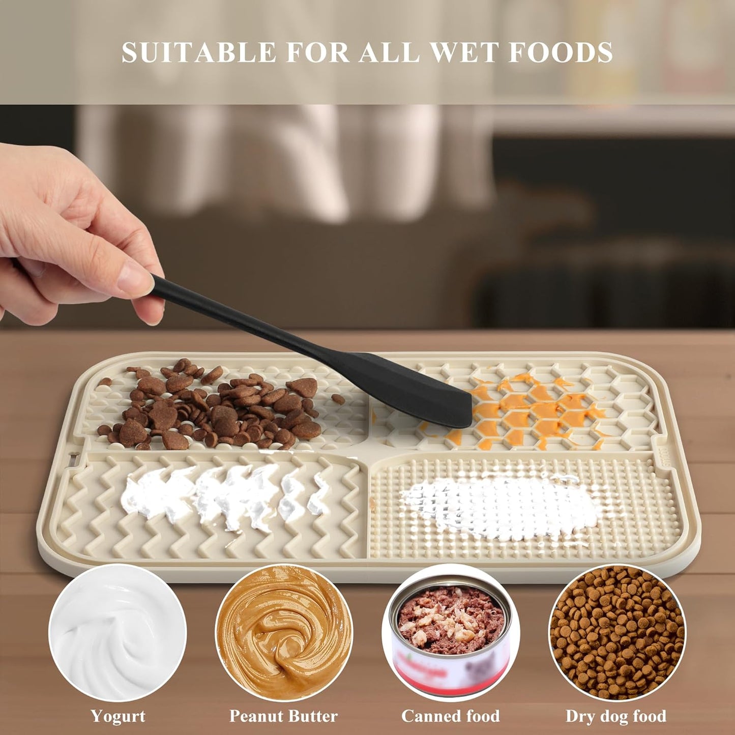 Licky Mats for Dogs Large Dog Slow Feeding Lick Mats with Suction Cup Boredom and Anxiety Reducer Lick Mats for Dogs Beige