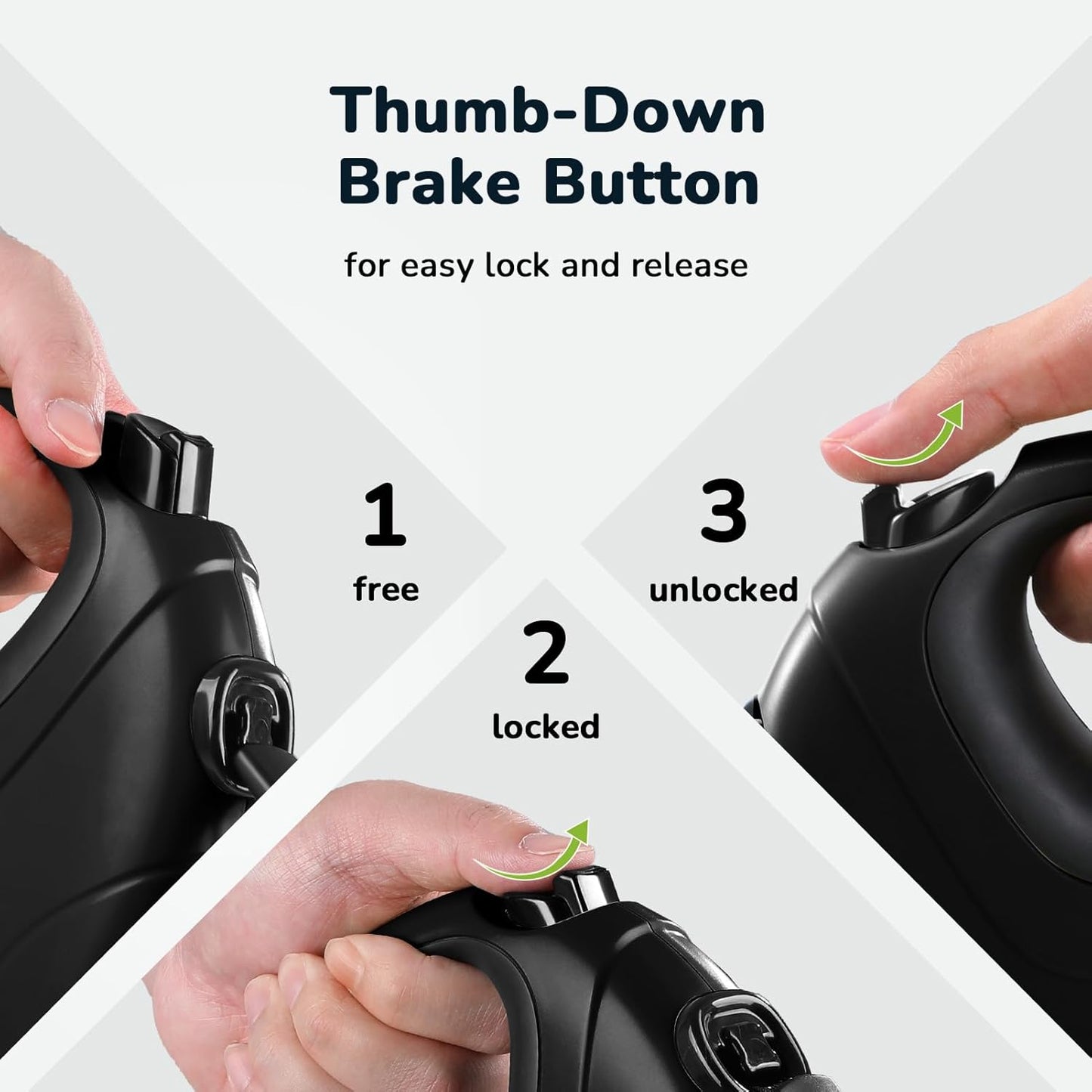 Retractable Dog Leash with Poo Bag Holder, 10M/32Ft Extended Dog Leash with 360° Tangle-Free, Anti-Slip Handle and Quick Brake Button, Suitable for Dogs up to 110Lbs/50Kg in Weight