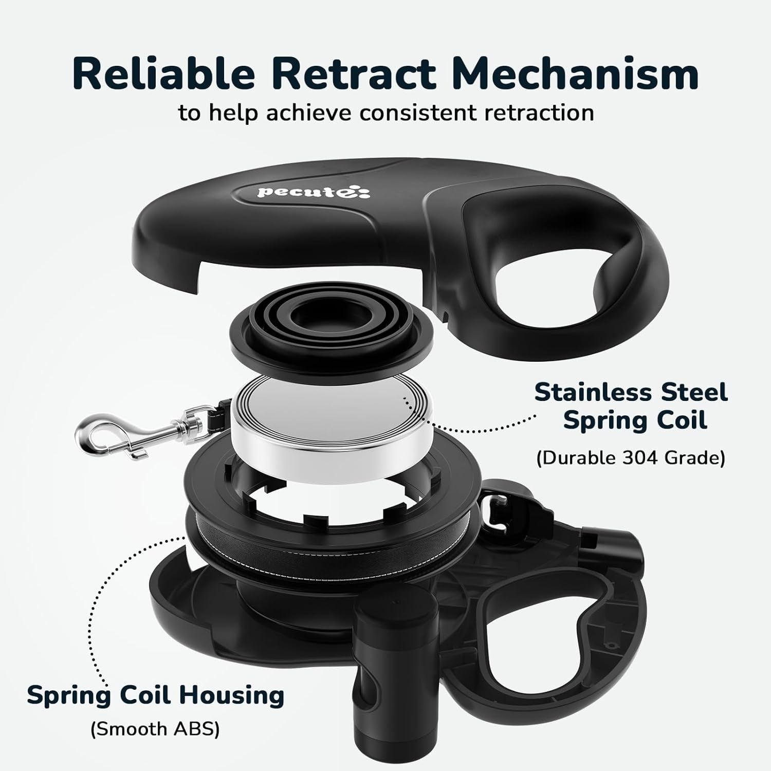 Retractable Dog Leash with Poo Bag Holder, 10M/32Ft Extended Dog Leash with 360° Tangle-Free, Anti-Slip Handle and Quick Brake Button, Suitable for Dogs up to 110Lbs/50Kg in Weight