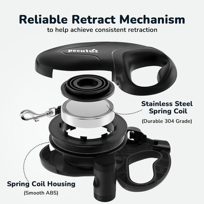 Retractable Dog Leash with Poo Bag Holder, 10M/32Ft Extended Dog Leash with 360° Tangle-Free, Anti-Slip Handle and Quick Brake Button, Suitable for Dogs up to 110Lbs/50Kg in Weight