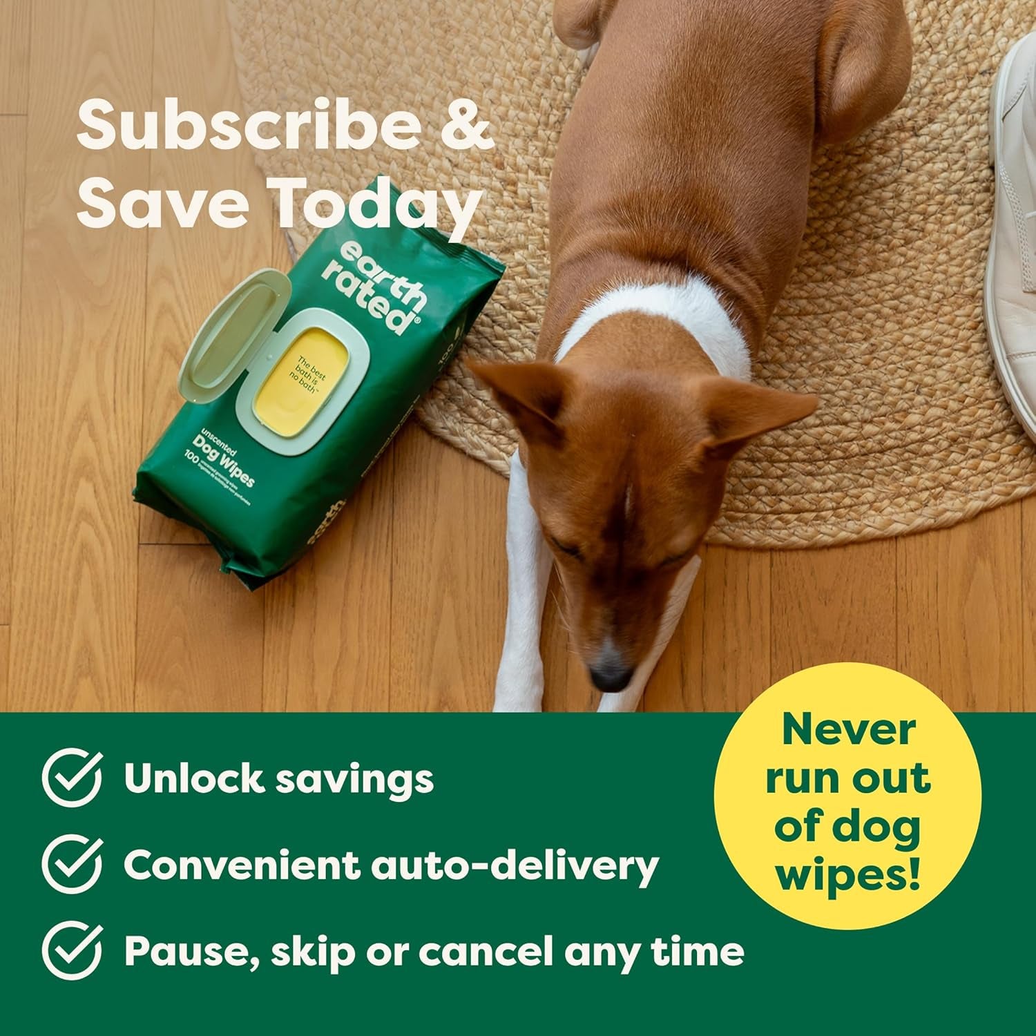 Pet Wipes for Dogs, Hypoallergenic, Cleaning and Hydrating, for Grooming Paws, Body and Bums, Unscented, 100 Count