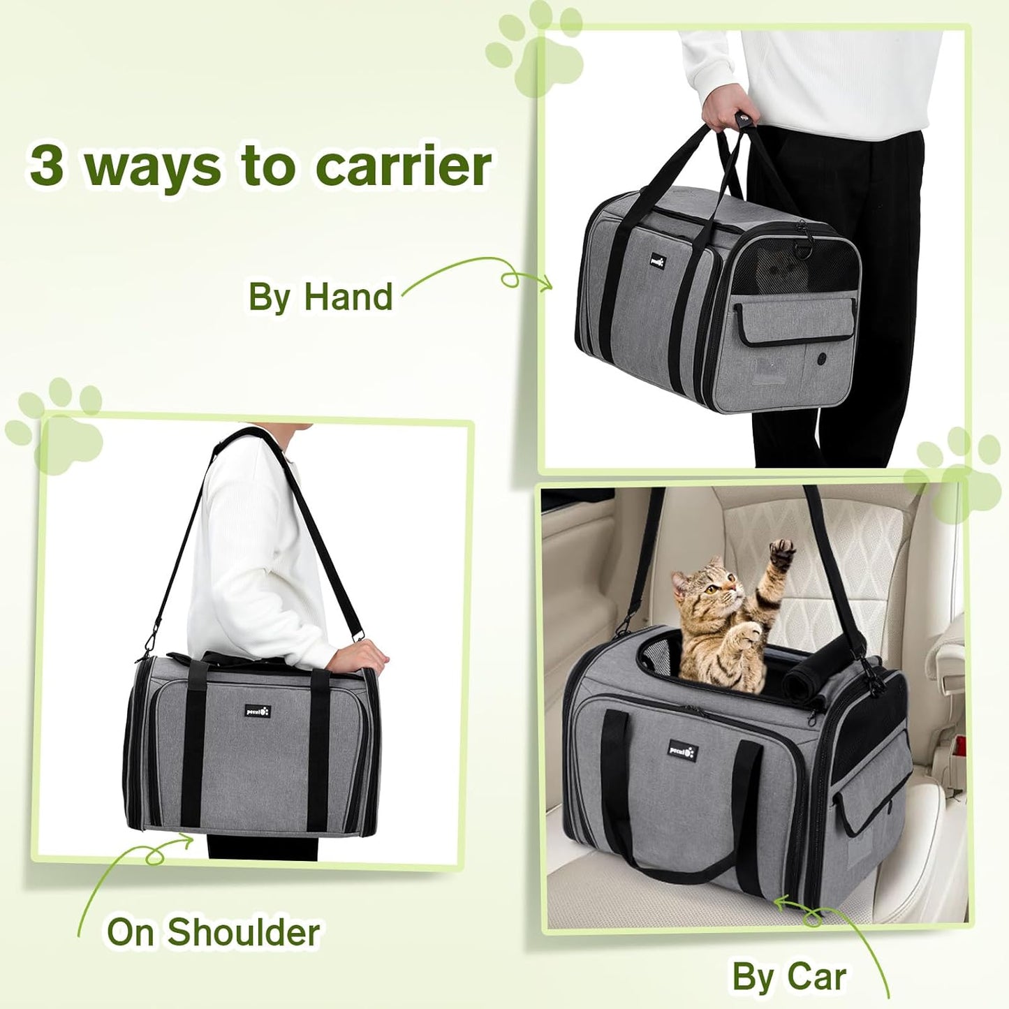 Cat Carrier Expandable, Extra Large Pet Carrier Bag, Foldable Cat Carrier Bag with Breathable Mesh, Pet Carrier Transport Bag for Dogs and Cats, with Shoulder Strap and Pet Bowl