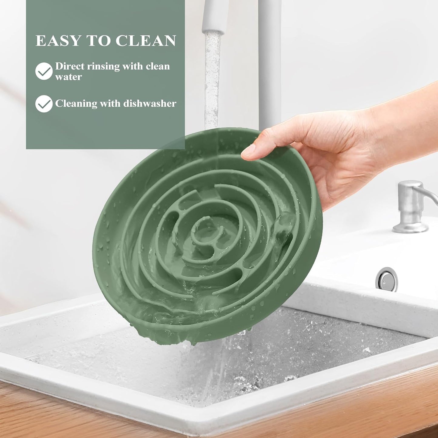 Slow Feeder Dog Bowl Silicone Dog Slow Feeder with Suction Cup anti Choking Slow Eating Food Bowl for Small to Medium Dogs(Green)