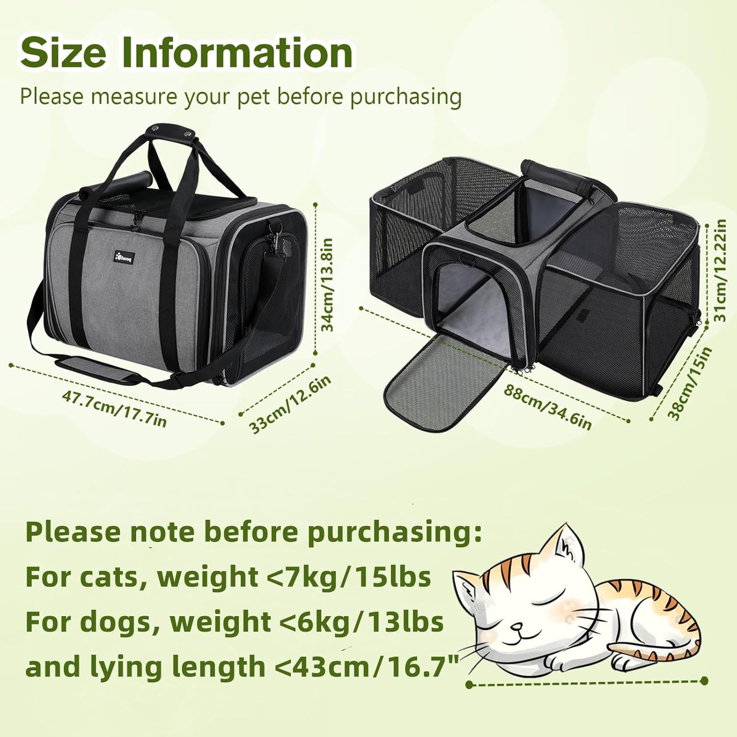 Cat Carrier Expandable, Extra Large Pet Carrier Bag, Foldable Cat Carrier Bag with Breathable Mesh, Pet Carrier Transport Bag for Dogs and Cats, with Shoulder Strap and Pet Bowl