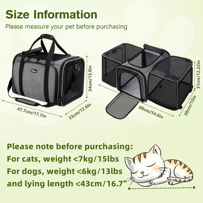 Cat Carrier Expandable, Extra Large Pet Carrier Bag, Foldable Cat Carrier Bag with Breathable Mesh, Pet Carrier Transport Bag for Dogs and Cats, with Shoulder Strap and Pet Bowl