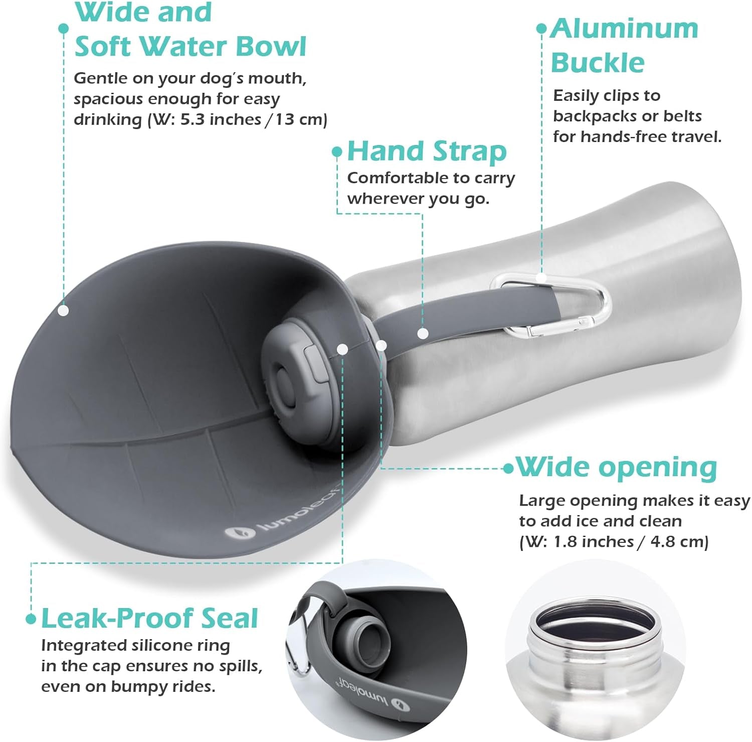 Stainless Steel Pet Water Bottle – 800 ml (Grey)