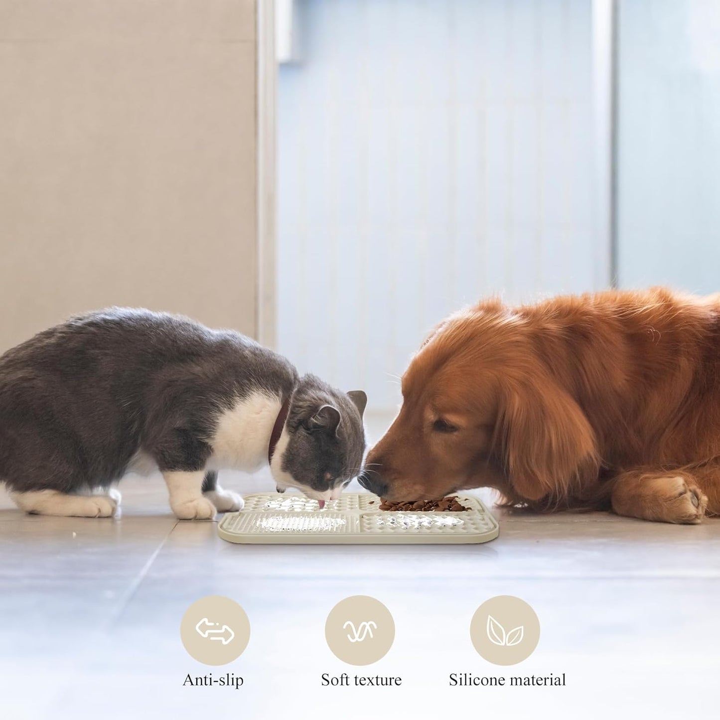 Licky Mats for Dogs Large Dog Slow Feeding Lick Mats with Suction Cup Boredom and Anxiety Reducer Lick Mats for Dogs Beige