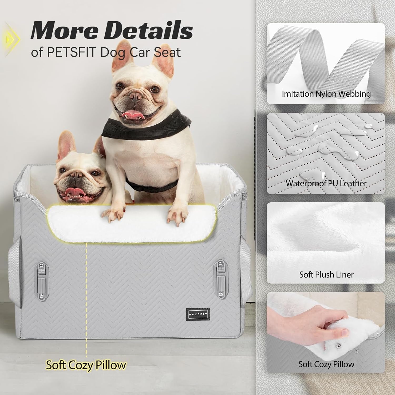 Elevated View Dog Booster Seat – Grey (M, Harness Clips, Up to 11kg) | HappyPawsCo UK