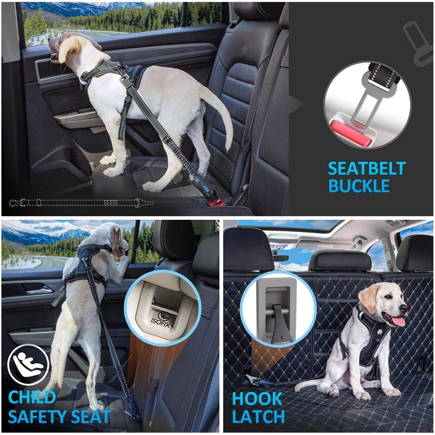 Dog car tether with ISOFIX/LATCH swivel – HappyPawsCo UK pet travel safety
