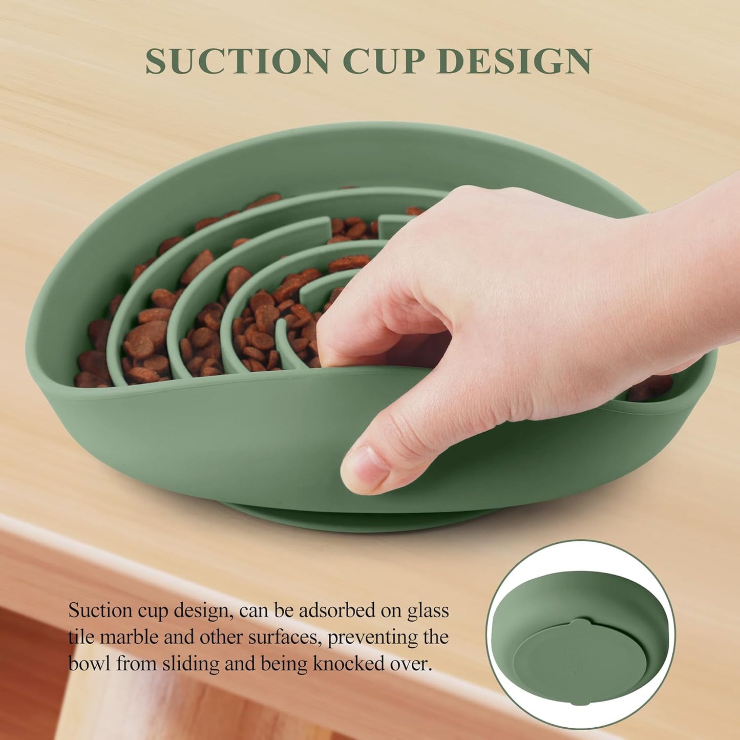 Slow Feeder Dog Bowl Silicone Dog Slow Feeder with Suction Cup anti Choking Slow Eating Food Bowl for Small to Medium Dogs(Green)