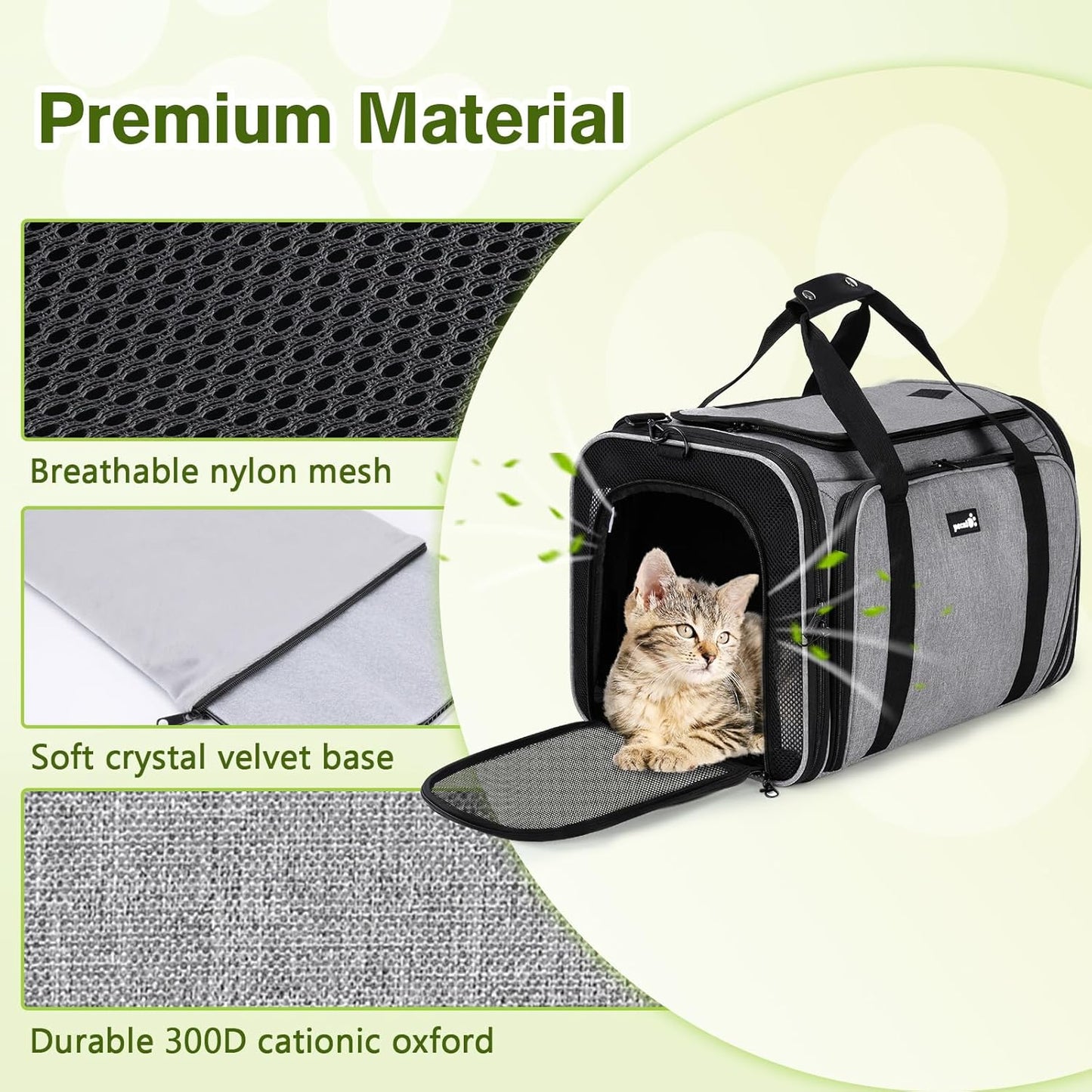Cat Carrier Expandable, Extra Large Pet Carrier Bag, Foldable Cat Carrier Bag with Breathable Mesh, Pet Carrier Transport Bag for Dogs and Cats, with Shoulder Strap and Pet Bowl