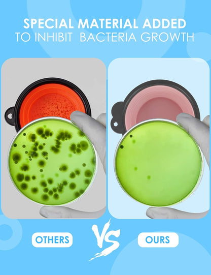 Collapsible Dog Bowls with Bottle Carrier, 2 Pack Travel Dog Water Bowl with Upgraded Carabiner, One-Piece Molded Rim No Fall off or Crack (Gray/Pink, Large(Pack of 2))