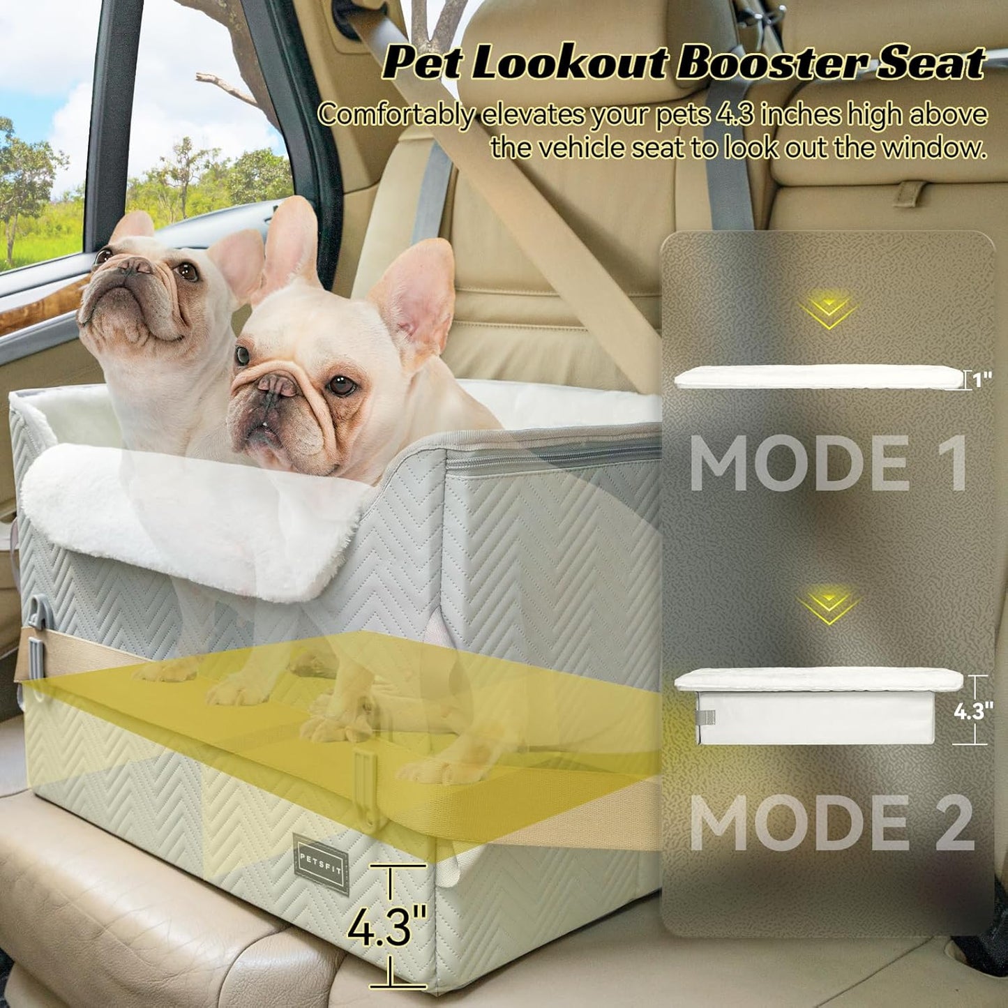 Elevated View Dog Booster Seat – Grey (M, Harness Clips, Up to 11kg) | HappyPawsCo UK