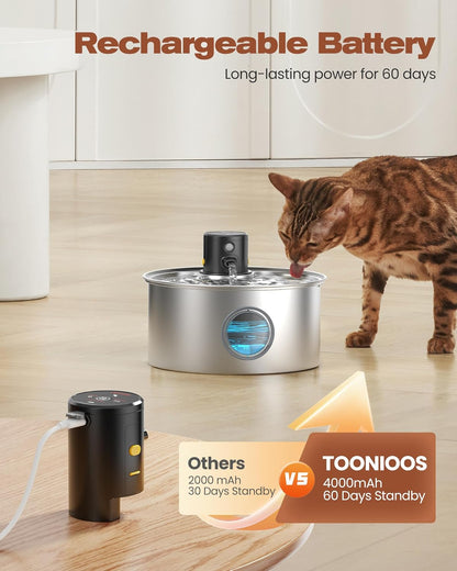 Wireless Cat Water Fountain – 3.2L Stainless Steel, Battery-Operated & Quiet | HappyPawsCo UK