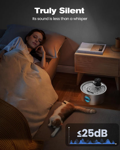 Wireless Cat Water Fountain – 3.2L Stainless Steel, Battery-Operated & Quiet | HappyPawsCo UK