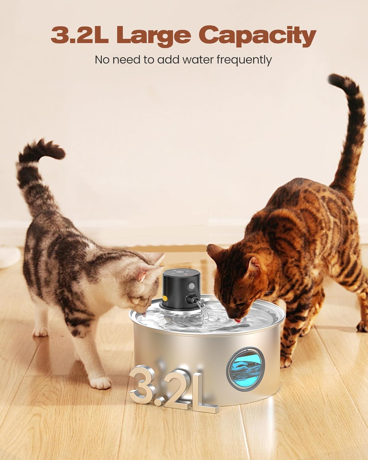 Wireless Cat Water Fountain – 3.2L Stainless Steel, Battery-Operated & Quiet | HappyPawsCo UK