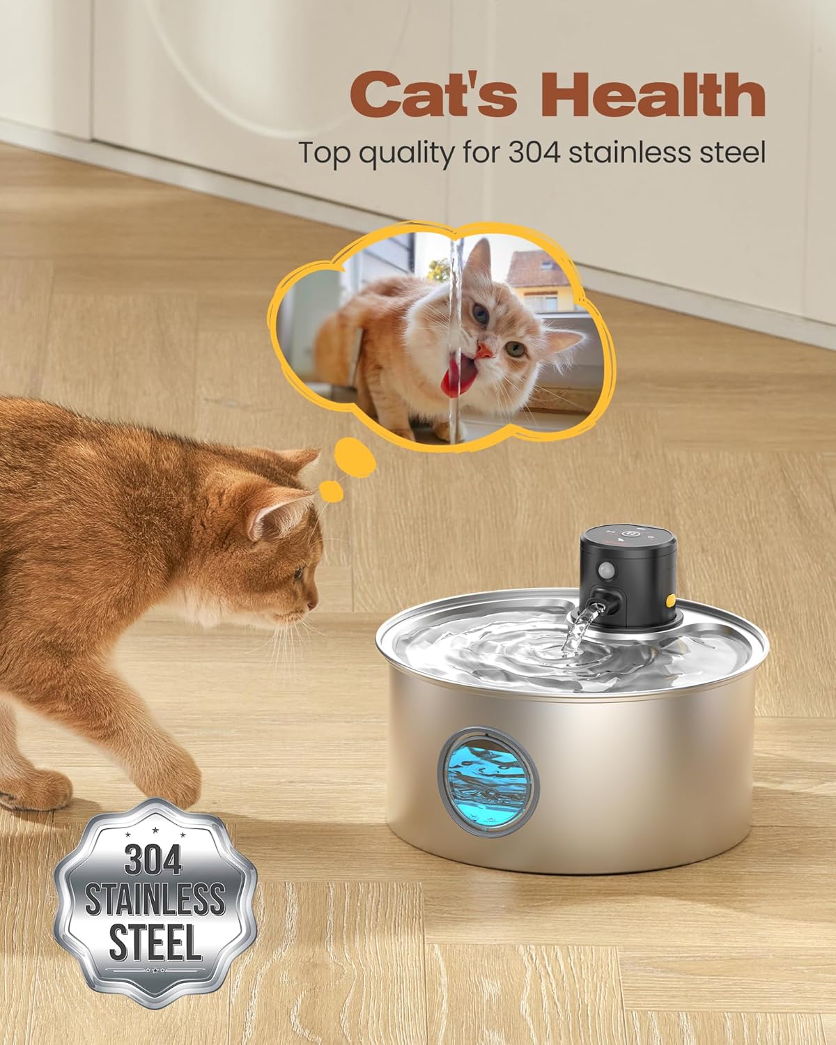 Wireless Cat Water Fountain – 3.2L Stainless Steel, Battery-Operated & Quiet | HappyPawsCo UK