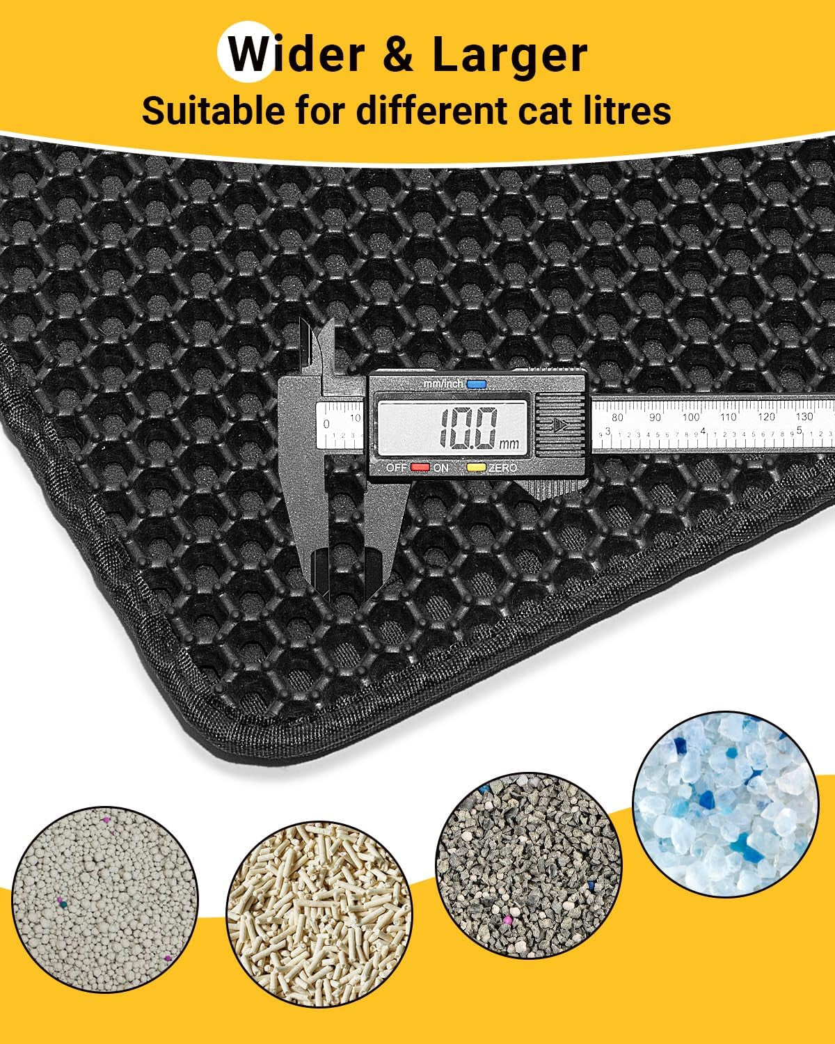 Cat Litter Mat 90 X 60 Cm Large Litter Trapping Mat Double Layer Waterproof Cat Litter Tray Mat Honeycomb Holes Design Cat Mat Non-Toxic Nonslip Black