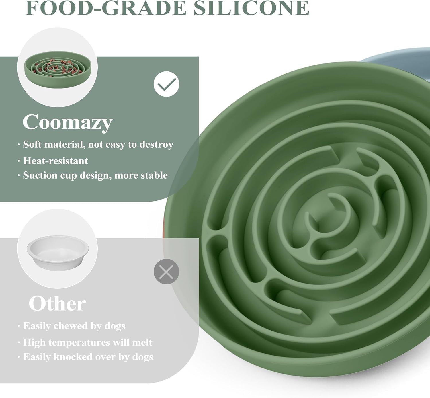 Slow Feeder Dog Bowl Silicone Dog Slow Feeder with Suction Cup anti Choking Slow Eating Food Bowl for Small to Medium Dogs(Green)