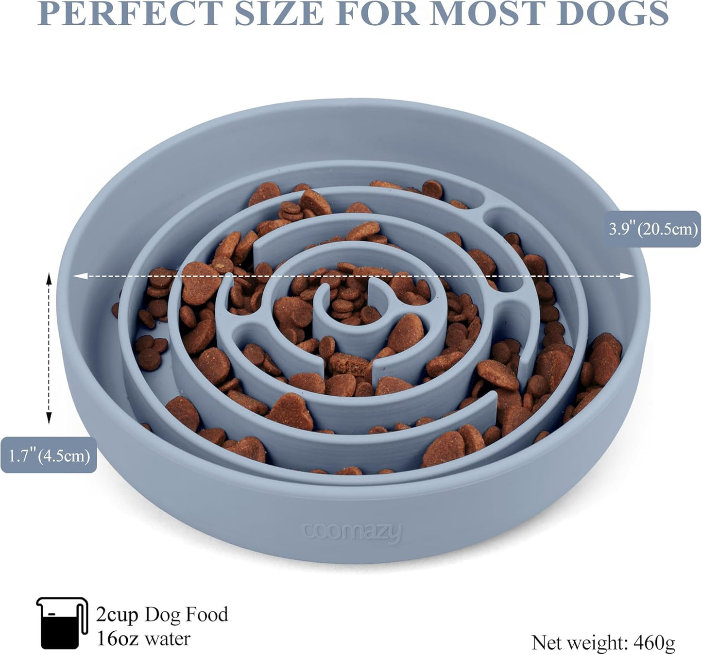 Slow Feeder Dog Bowl Silicone Dog Slow Feeder with Suction Cup anti Choking Slow Eating Food Bowl for Small to Medium Dogs(Light Blue)