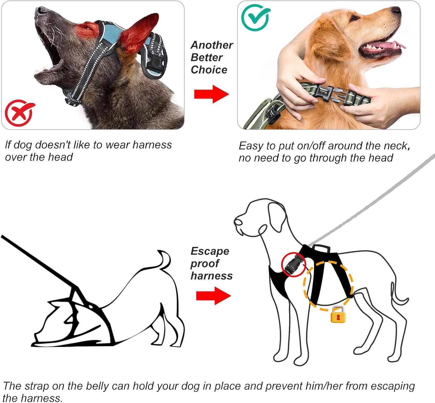 Reflective No-Pull Dog Harness (Padded, Escape-Resist, Metal Rings) | HappyPawsCo UK