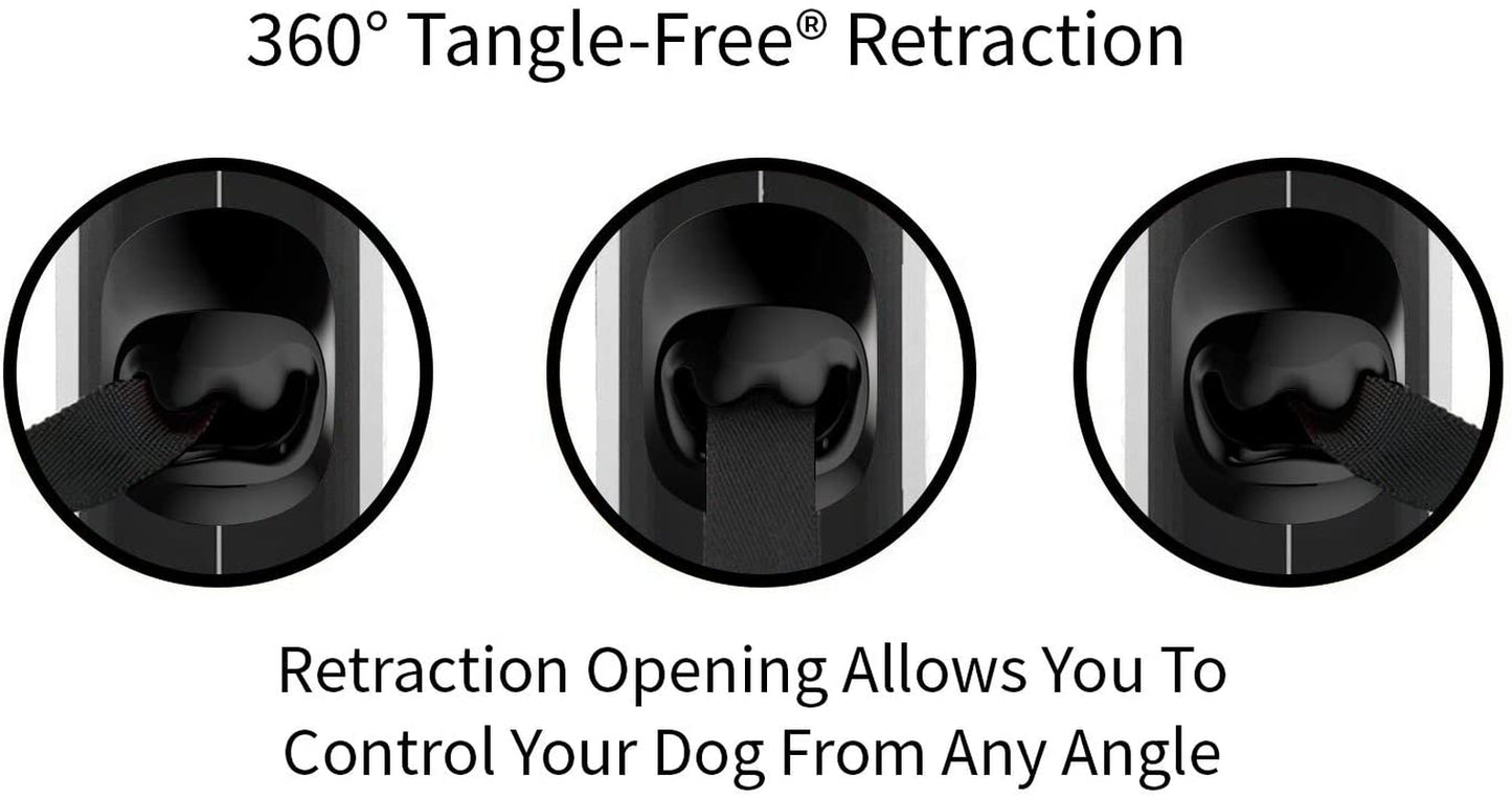 360° Tangle-Free Retractable Dog Lead for up to 25 Kg Dogs | 5 M Strong Nylon Tape/Ribbon (Medium, Black)