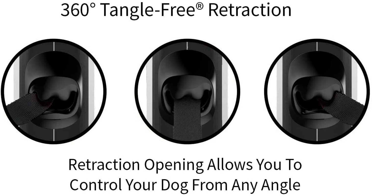 360° Tangle-Free Retractable Dog Lead for up to 25 Kg Dogs | 5 M Strong Nylon Tape/Ribbon (Medium, Black)