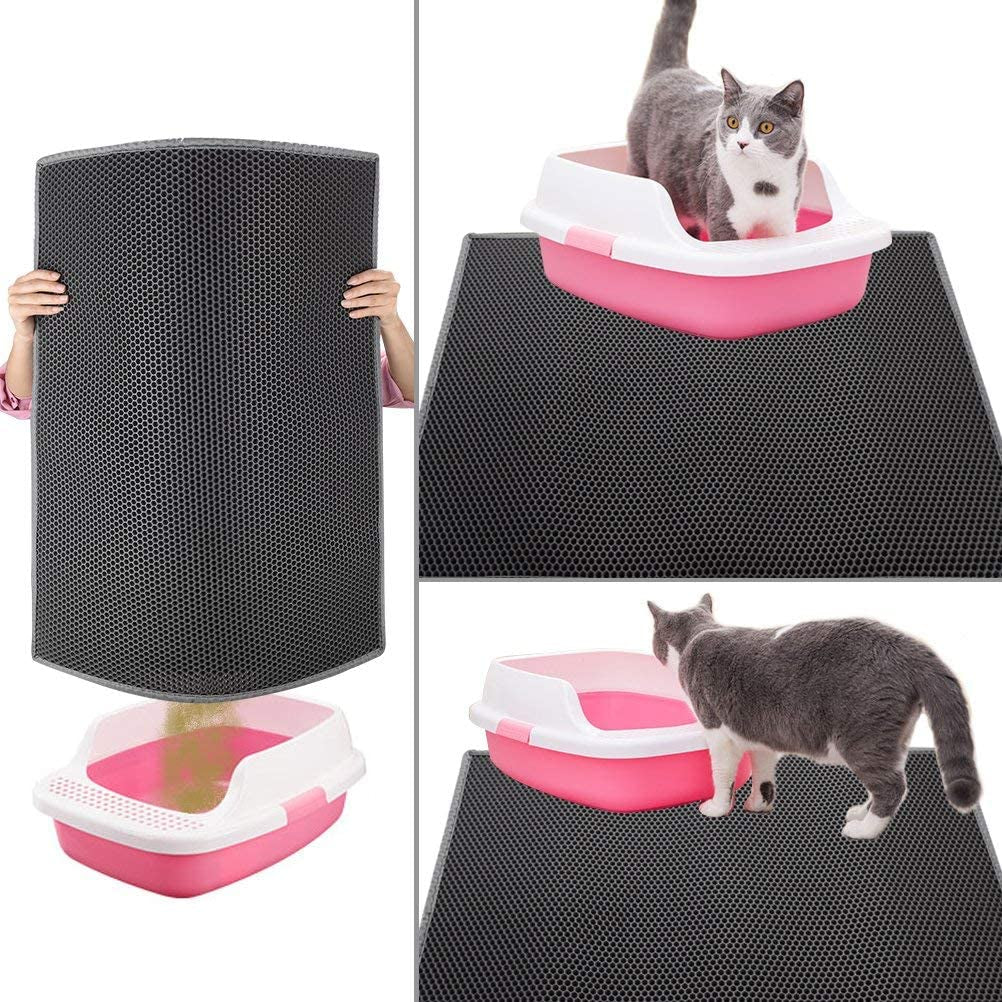 Cat Litter Mat Litter Tray Mat of Large Size Double Layer Honeycomb Large Holes Design EVA Material Non-Bpa, Soft on Paws and Washable (76X61Cm Gray)