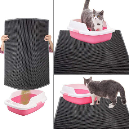 Cat Litter Mat Litter Tray Mat of Large Size Double Layer Honeycomb Large Holes Design EVA Material Non-Bpa, Soft on Paws and Washable (76X61Cm Gray)