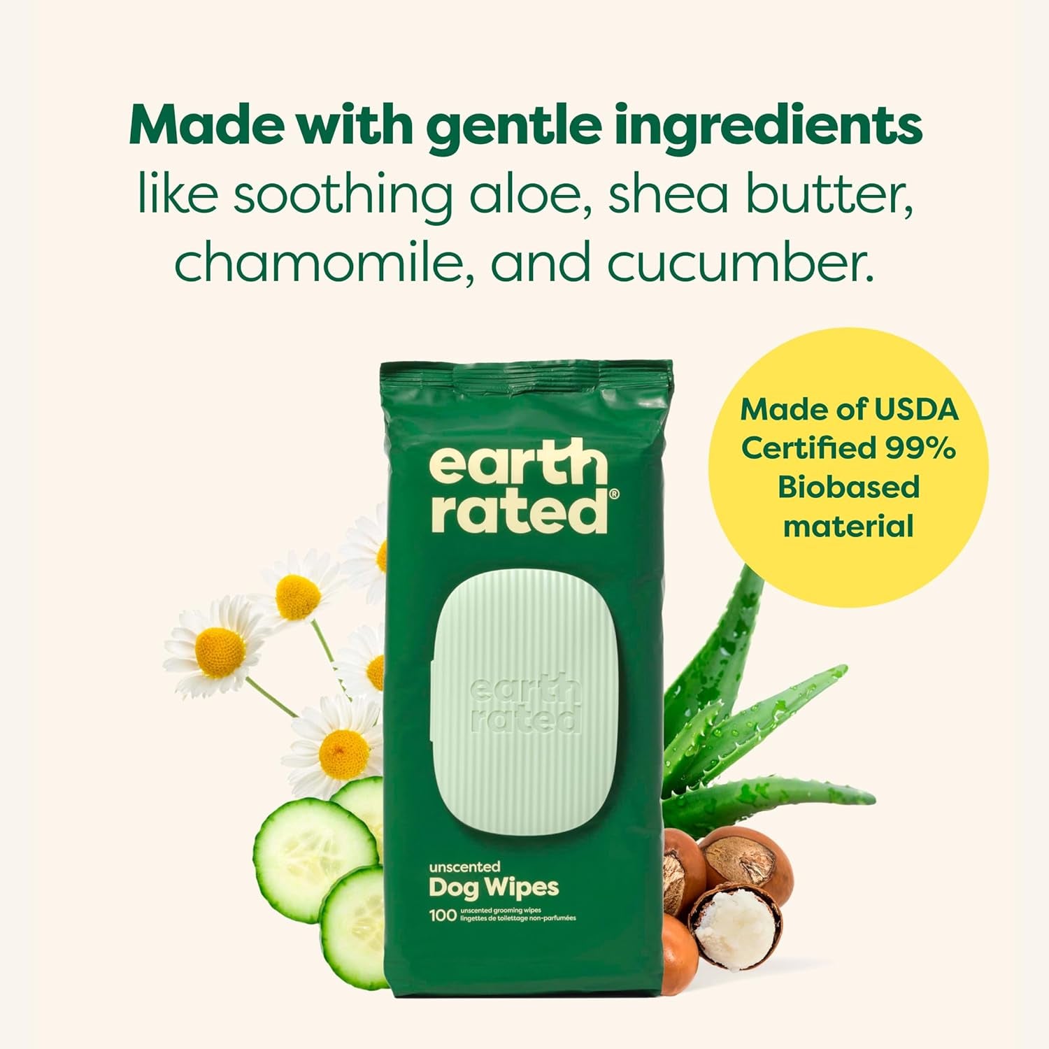 Pet Wipes for Dogs, Hypoallergenic, Cleaning and Hydrating, for Grooming Paws, Body and Bums, Unscented, 100 Count