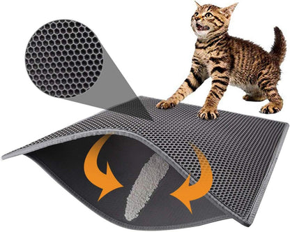 Cat Litter Mat Litter Tray Mat of Large Size Double Layer Honeycomb Large Holes Design EVA Material Non-Bpa, Soft on Paws and Washable (76X61Cm Gray)