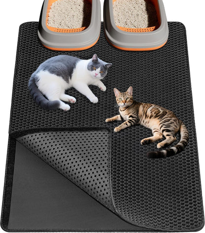 Cat Litter Mat 90 X 60 Cm Large Litter Trapping Mat Double Layer Waterproof Cat Litter Tray Mat Honeycomb Holes Design Cat Mat Non-Toxic Nonslip Black