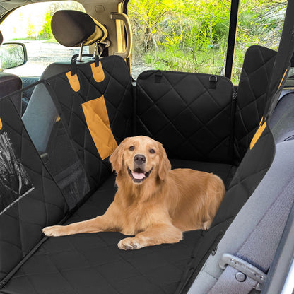 Dog on black car seat hammock with mesh window – HappyPawsCo UK car travel gear