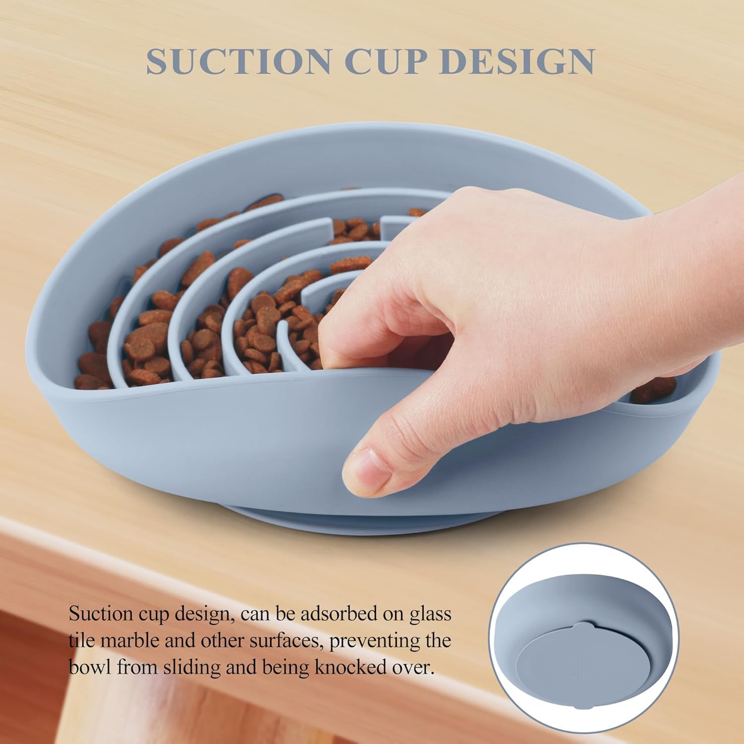 Slow Feeder Dog Bowl Silicone Dog Slow Feeder with Suction Cup anti Choking Slow Eating Food Bowl for Small to Medium Dogs(Light Blue)