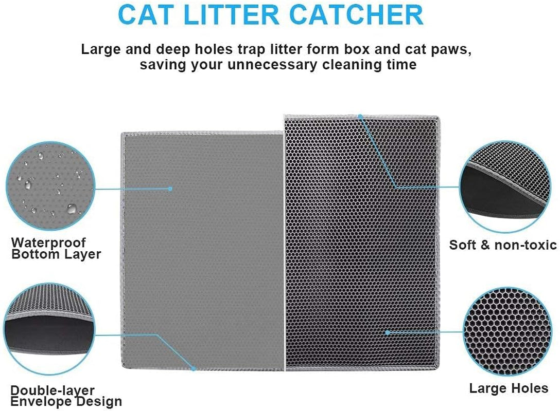 Cat Litter Mat Litter Tray Mat of Large Size Double Layer Honeycomb Large Holes Design EVA Material Non-Bpa, Soft on Paws and Washable (76X61Cm Gray)