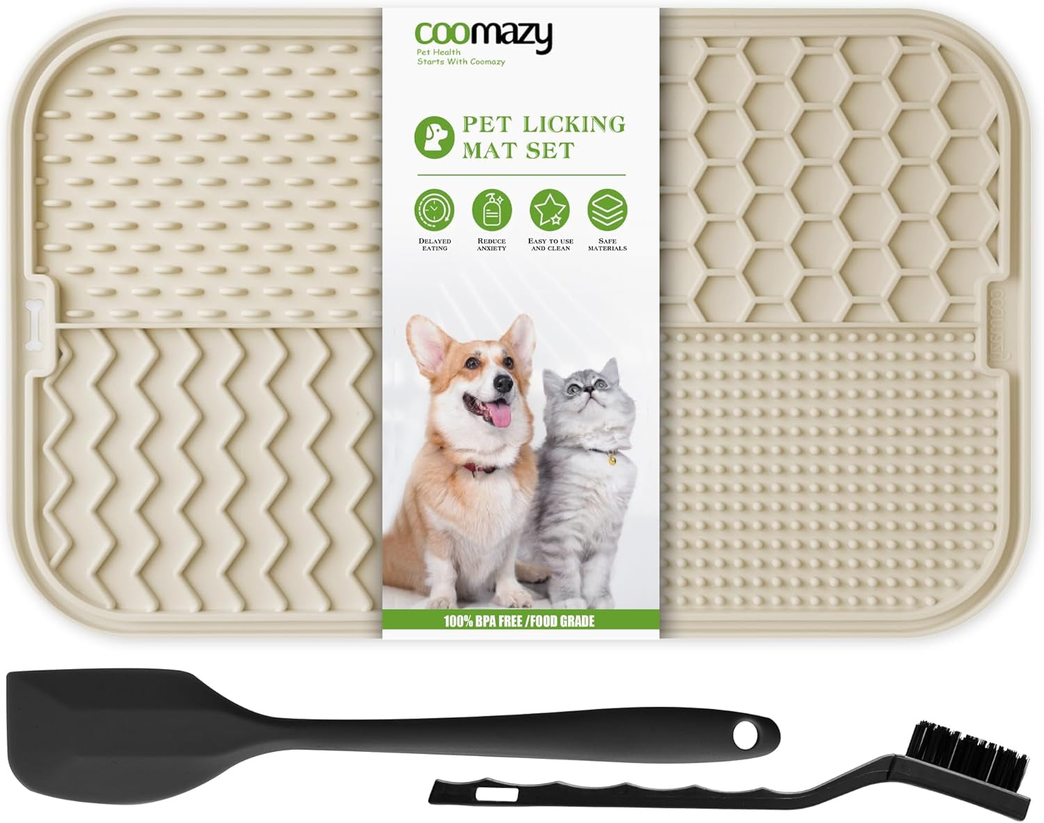 Licky Mats for Dogs Large Dog Slow Feeding Lick Mats with Suction Cup Boredom and Anxiety Reducer Lick Mats for Dogs Beige