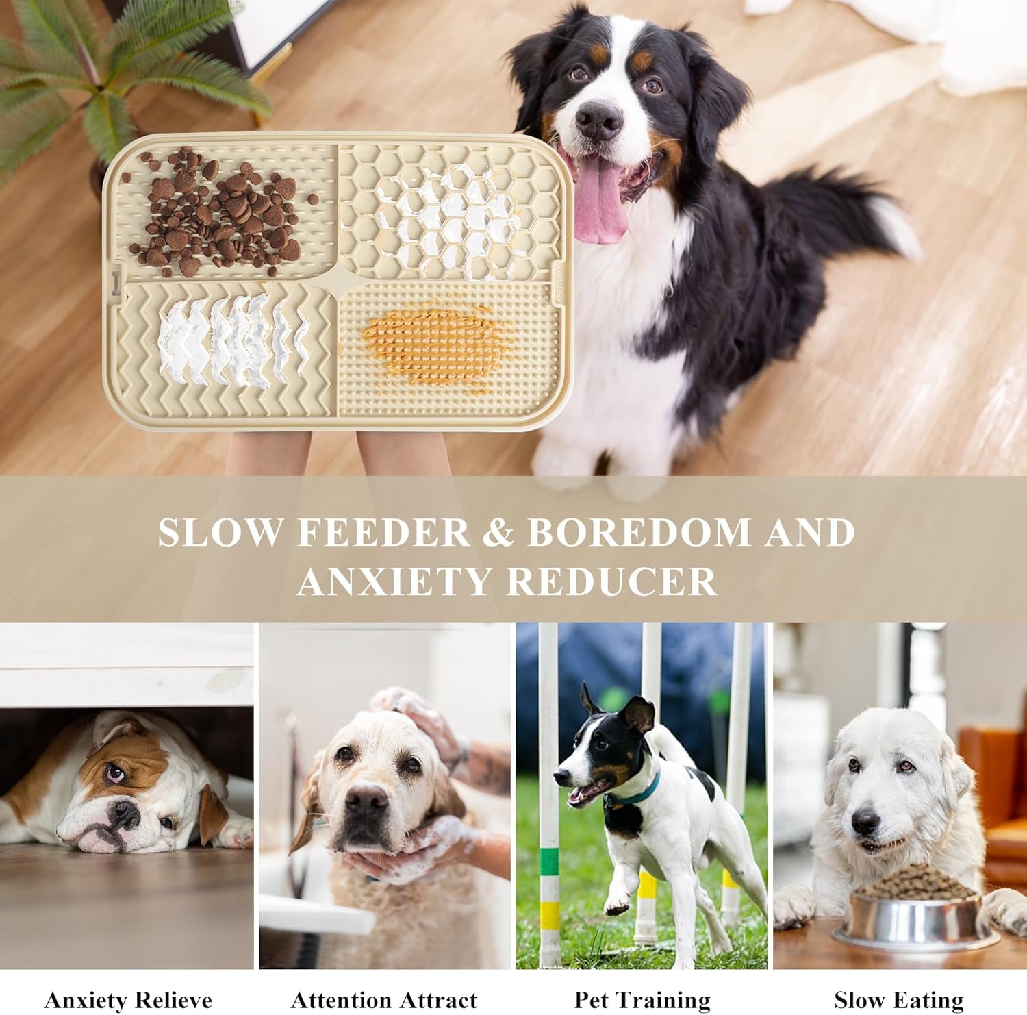 Licky Mats for Dogs Large Dog Slow Feeding Lick Mats with Suction Cup Boredom and Anxiety Reducer Lick Mats for Dogs Beige