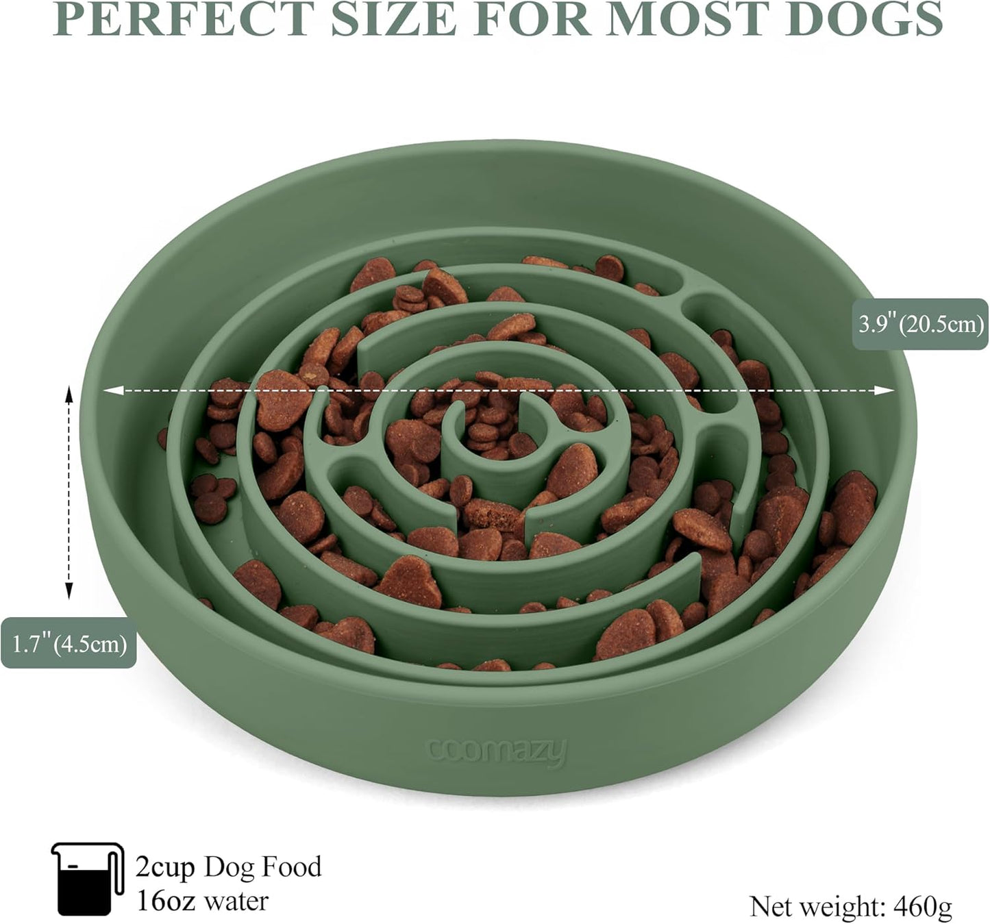 Slow Feeder Dog Bowl Silicone Dog Slow Feeder with Suction Cup anti Choking Slow Eating Food Bowl for Small to Medium Dogs(Green)
