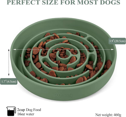 Slow Feeder Dog Bowl Silicone Dog Slow Feeder with Suction Cup anti Choking Slow Eating Food Bowl for Small to Medium Dogs(Green)