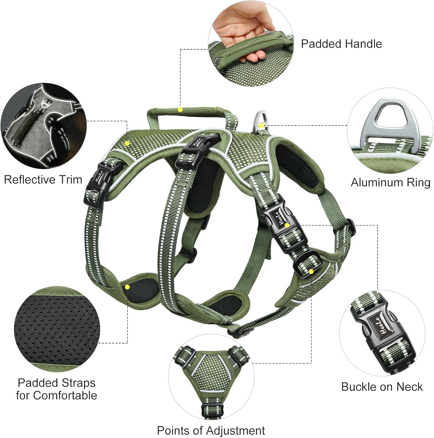 Reflective No-Pull Dog Harness (Padded, Escape-Resist, Metal Rings) | HappyPawsCo UK