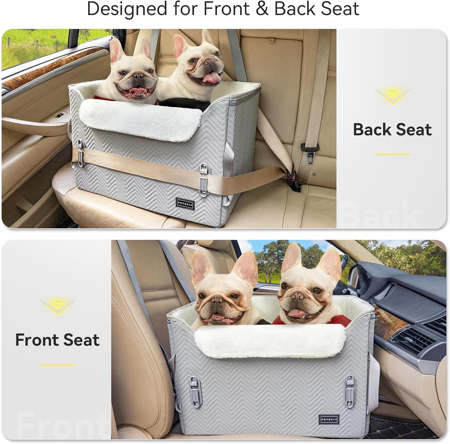 Elevated View Dog Booster Seat – Grey (M, Harness Clips, Up to 11kg) | HappyPawsCo UK