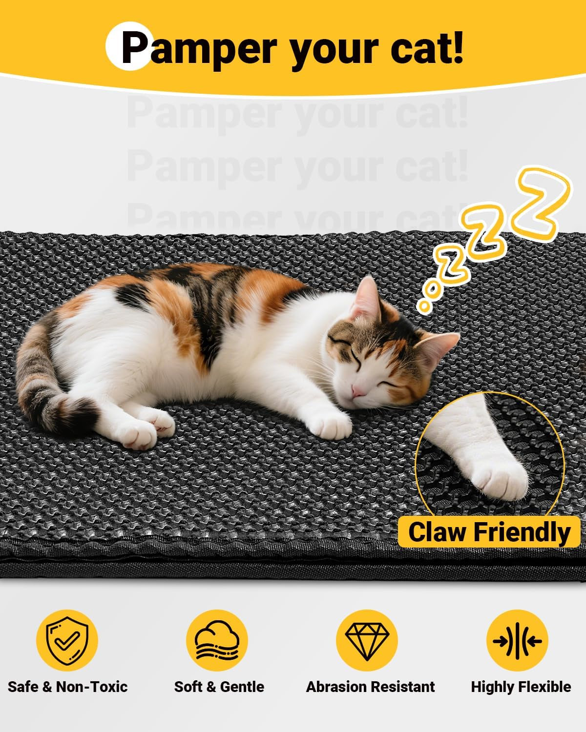 Cat Litter Mat 90 X 60 Cm Large Litter Trapping Mat Double Layer Waterproof Cat Litter Tray Mat Honeycomb Holes Design Cat Mat Non-Toxic Nonslip Black